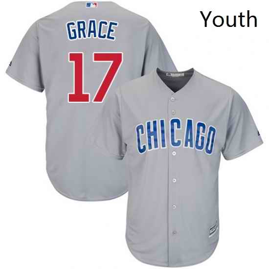 Youth Majestic Chicago Cubs 17 Mark Grace Replica Grey Road Cool Base MLB Jersey